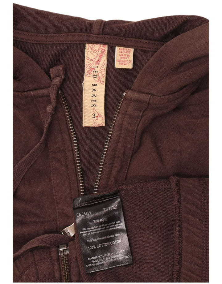 Ted Baker Damen-Kapuzenpullover mit grafischem Reißverschluss, Größe 3, mittelbraune Baumwolle