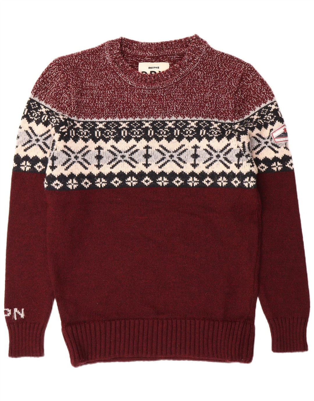 SUPERDRY Herren-Pullover mit Rundhalsausschnitt, XL, Burgunderrot, Fair-Isle-Klassiker