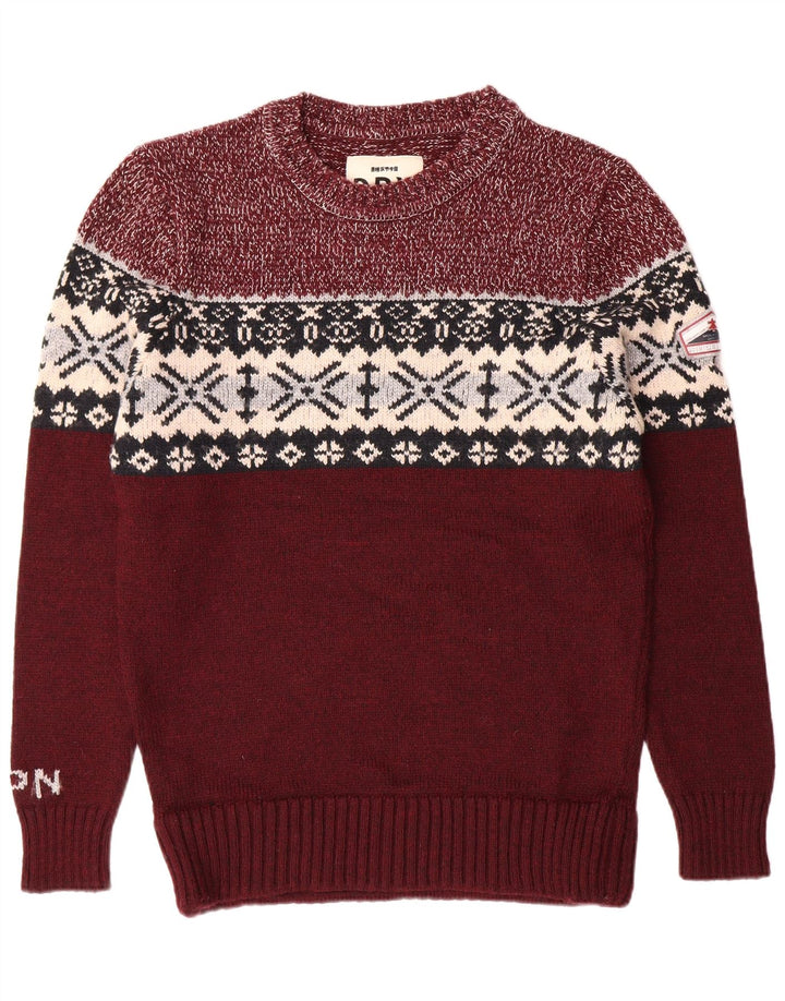 SUPERDRY Herren-Pullover mit Rundhalsausschnitt, XL, Burgunderrot, Fair-Isle-Klassiker