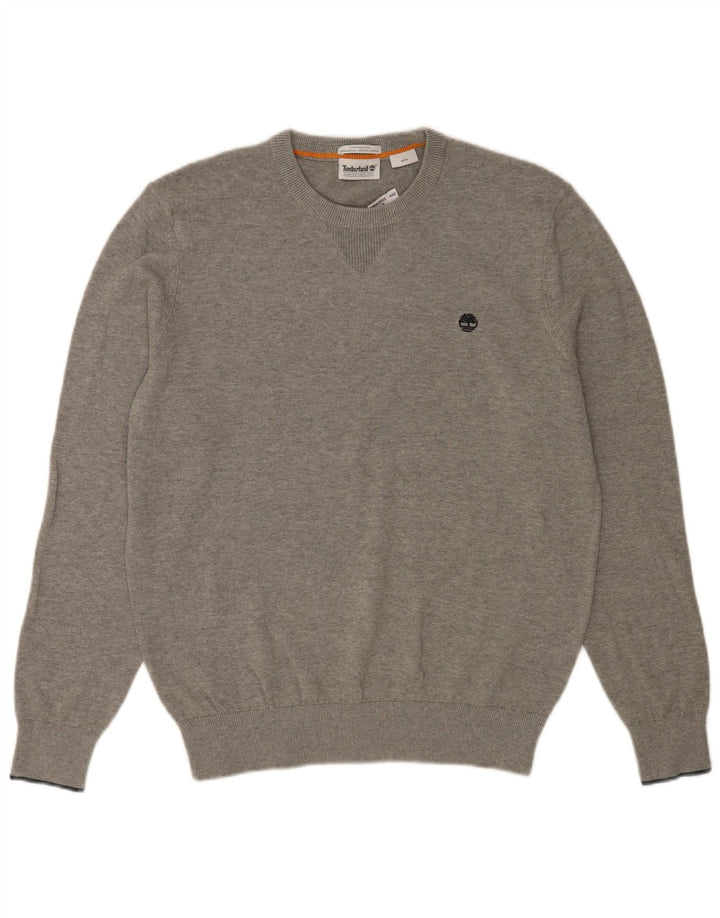 Timberland Herren-Pullover mit Rundhalsausschnitt, mittelgrau gefleckte Baumwolle