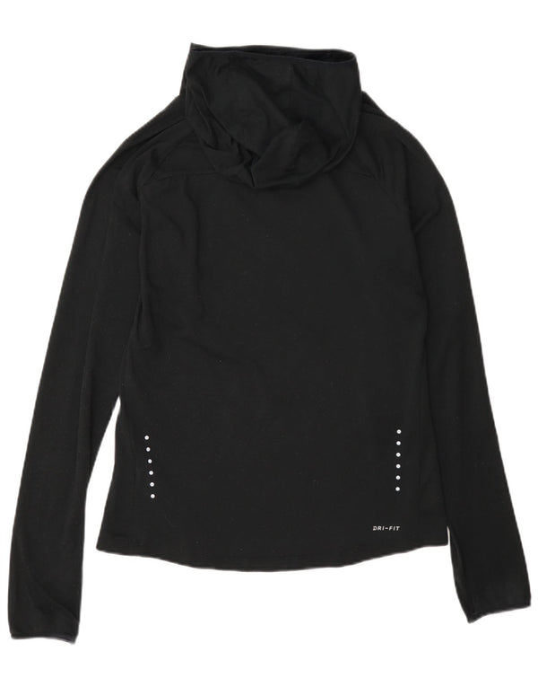 Nike Womens Dri Fit Hooded Top Long Sleeve UK 10 Small Black Polyester