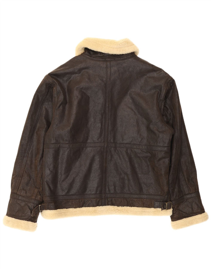 Vintage Herren Sherpa Lederjacke UK 38 Mittelbraun Farbblock