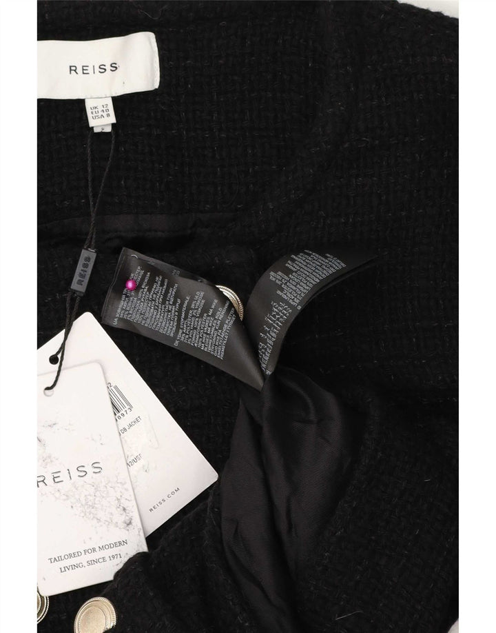 Reiss Damen Zweireihige Bolero-Jacke UK 12 Medium Schwarz Acryl