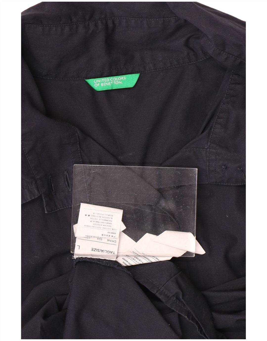 BENETTON Damen Kurzarmhemd UK 14 Large Marineblau Baumwolle