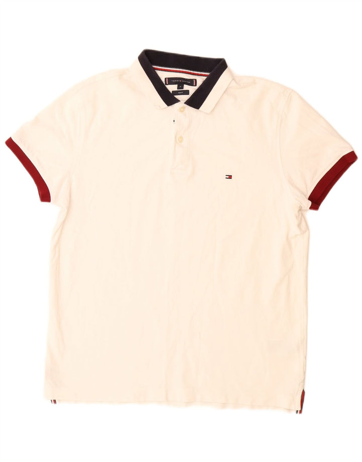Tommy Hilfiger Herren-Poloshirt mit schmaler Passform, mittelweiße Baumwolle