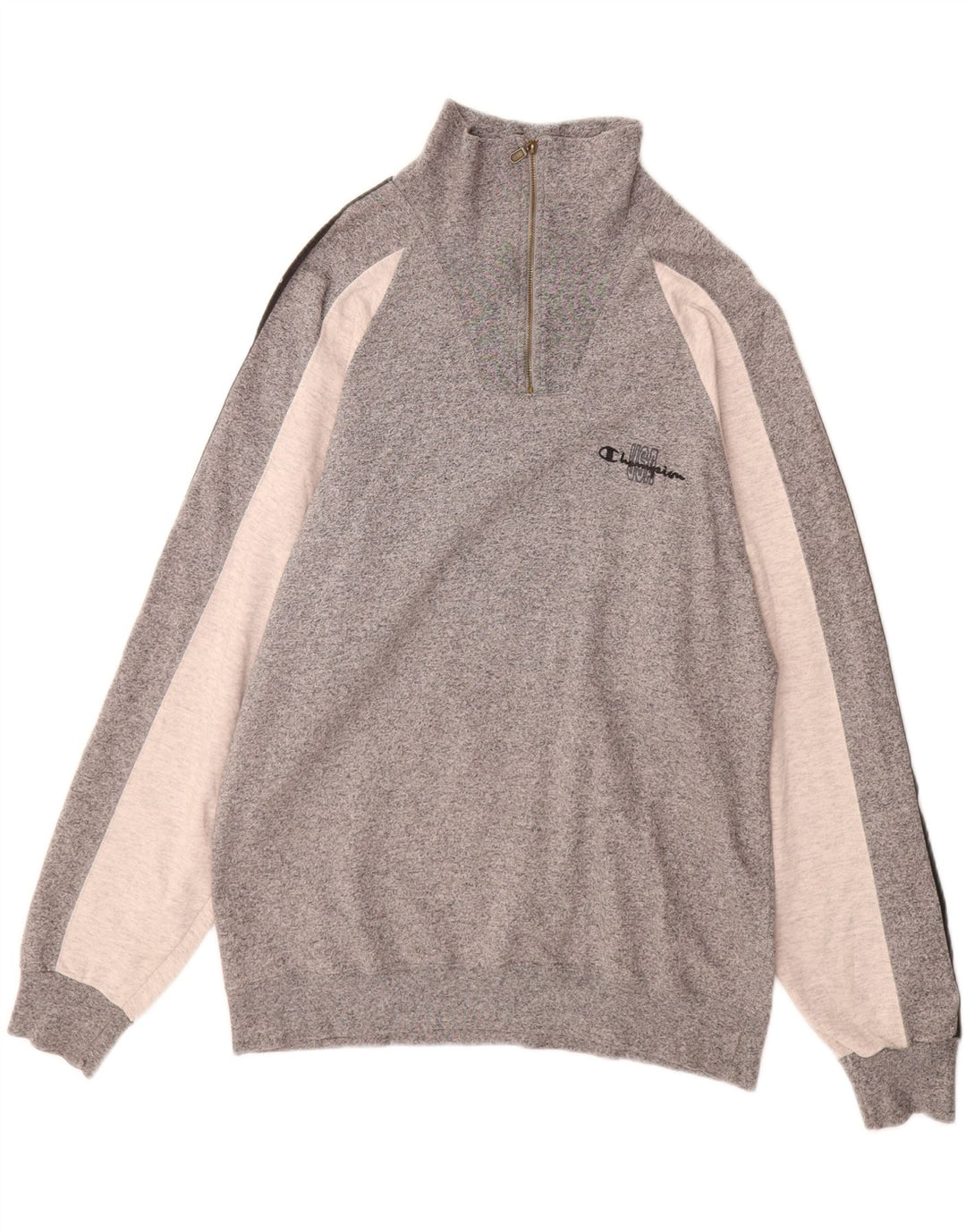 CHAMPION Herren-Sweatshirt mit Reißverschluss am Hals, groß, Grau, Farbblock