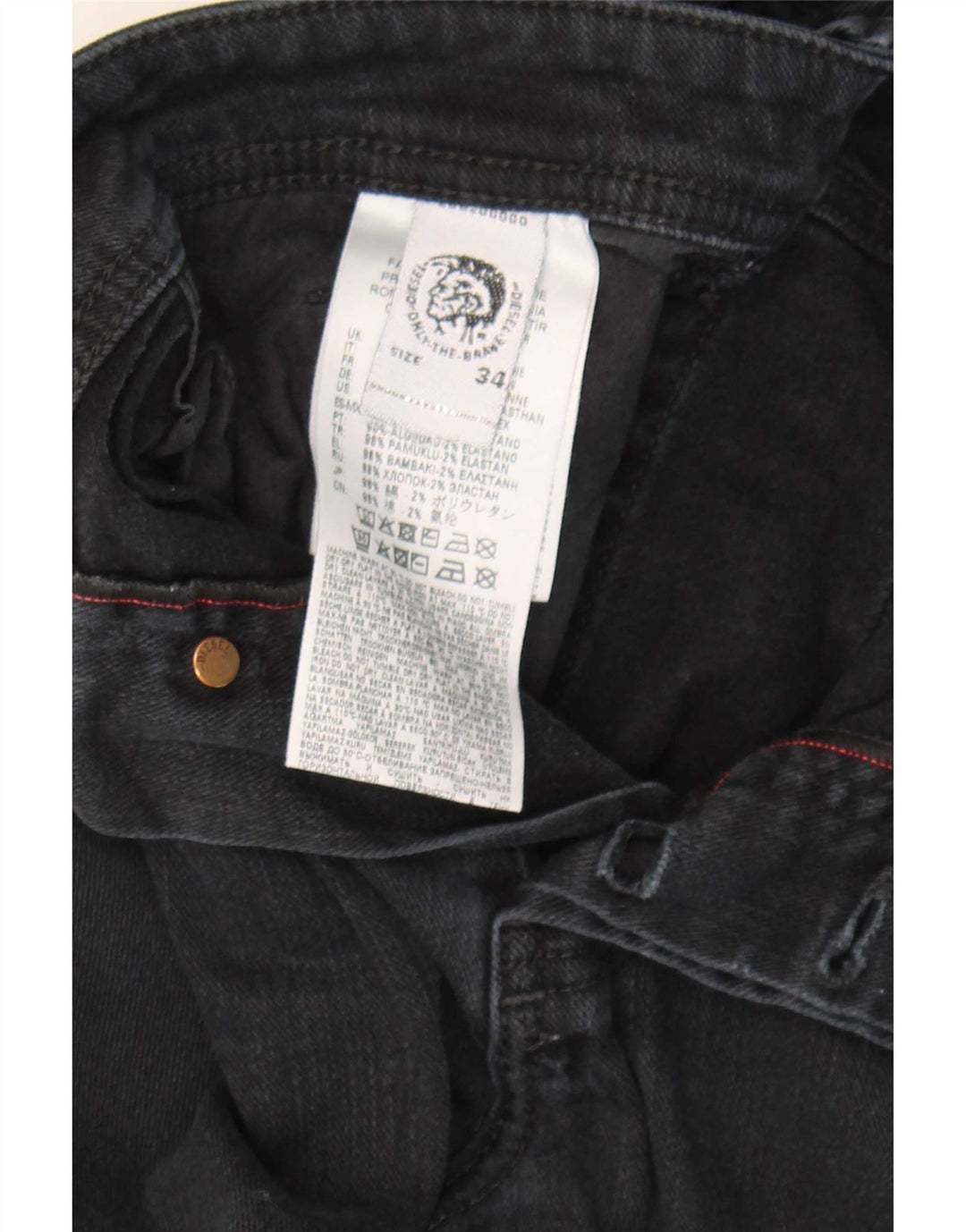 Diesel Herren Straight Jeans W34 L31 Schwarze Baumwolle