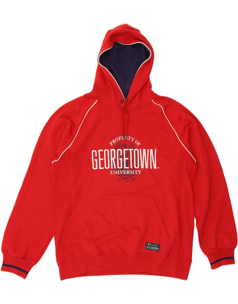 CHAMPION Mens Georgetown University Graphic Hoodie Jumper Large Red Cotton Vintage Champion and Second-Hand Champion from Messina Hembry 
