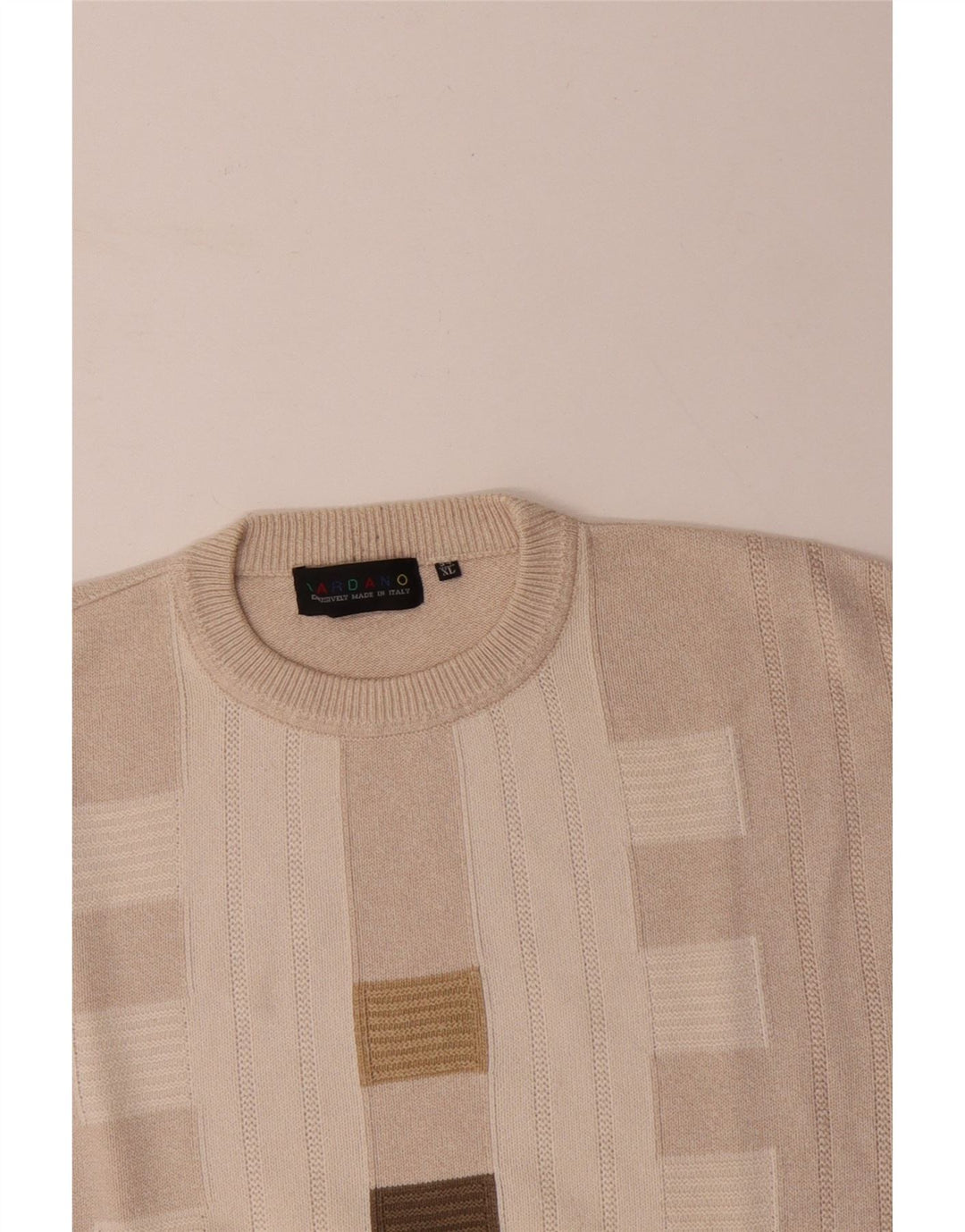 DARDANO Herren-Pullover mit Rundhalsausschnitt, XL, beige, geometrische Baumwolle