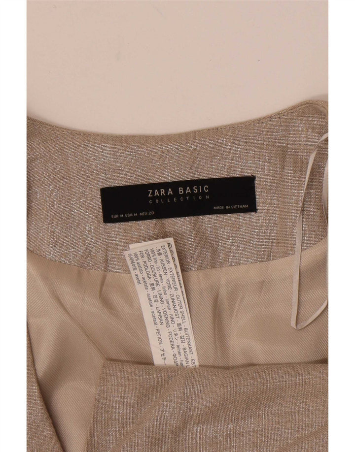 Offene Blazerjacke für Damen von Zara, UK 14, mittelbeigeiges Leinen