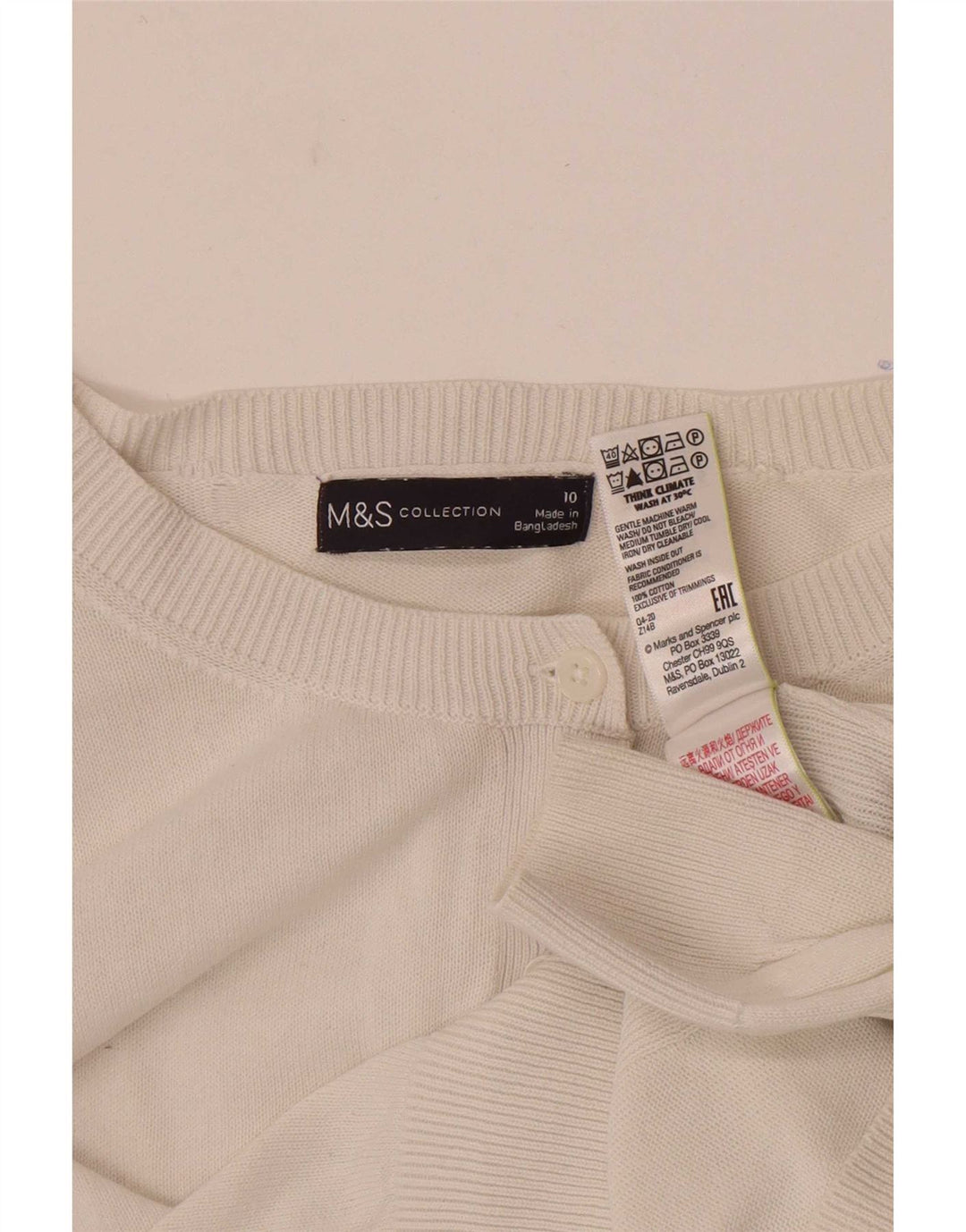 Marks & Spencer Damen Crop Cardigan Pullover UK 10 Small Weiße Baumwolle