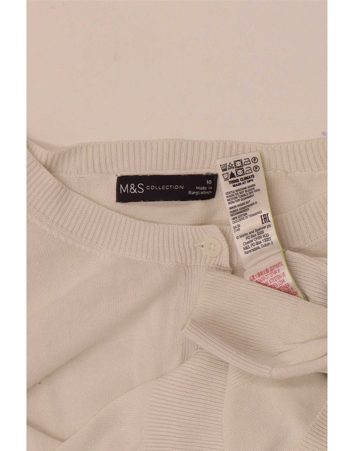 Marks & Spencer Damen Crop Cardigan Pullover UK 10 Small Weiße Baumwolle