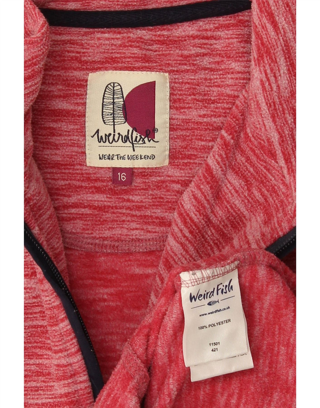 Weird Fish Damen-Sweatshirt mit Reißverschluss am Hals, Gr. 40, Größe L, rot gefleckt