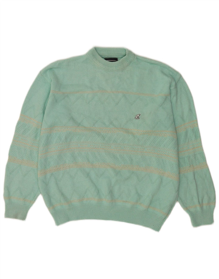 NORTH POLE Herren-Pullover mit Rundhalsausschnitt, groß, türkis, gestreift, Baumwolle
