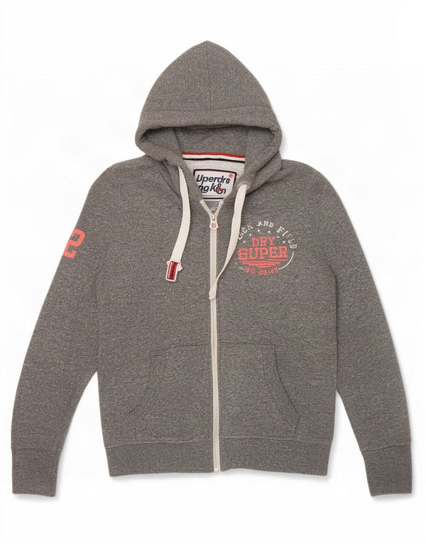 Superdry Damen Graphic Zip Hoodie Pullover UK 14 Mittelgraue Baumwolle