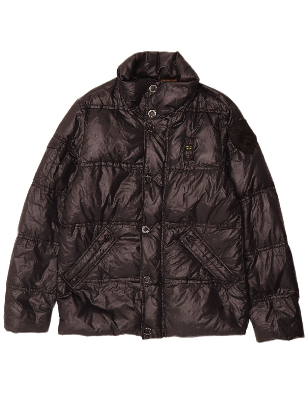 Blauer Herren Wattierte Jacke UK 38 Medium Schwarz Polyamid