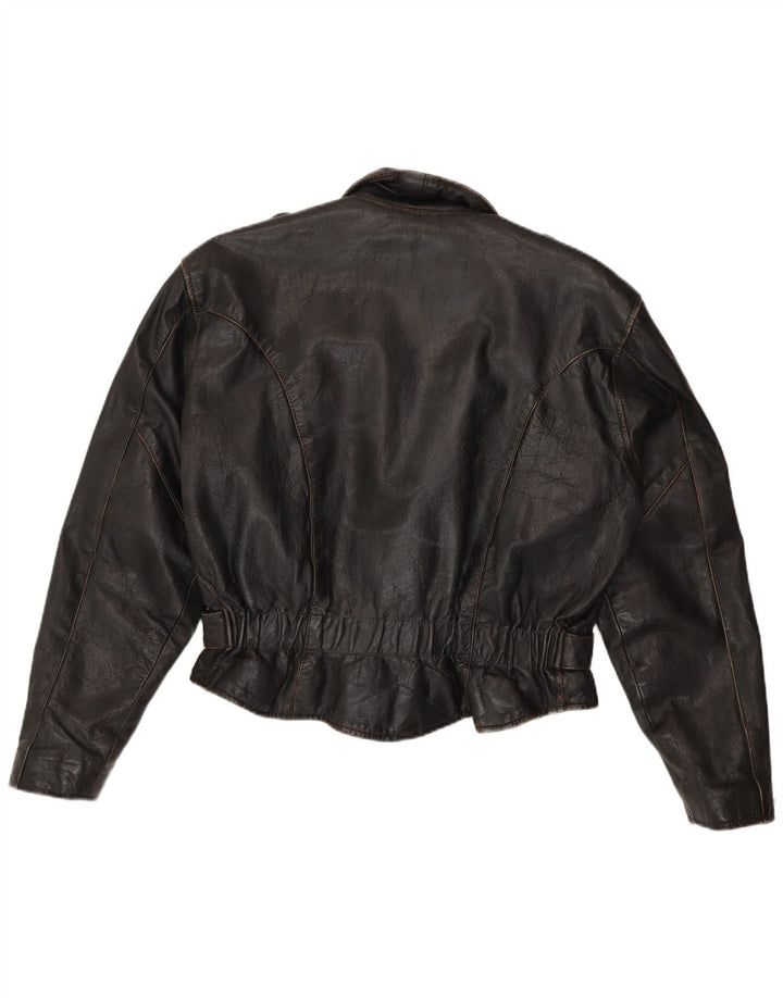 Vintage Damen Leder übergroße Bikerjacke UK 10 Kleines braunes Leder