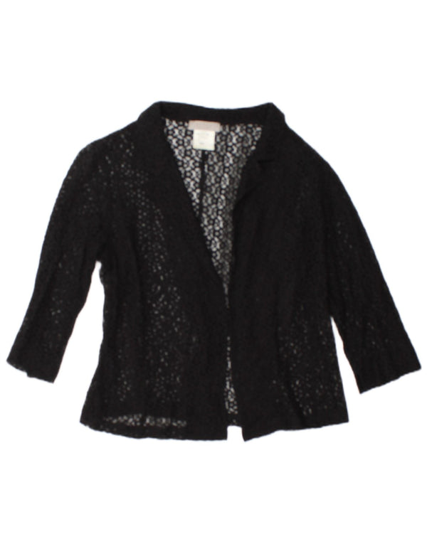 Vintage Damen Durchsichtiges 3/4-Ärmel-Cardigan-Top IT 50 XL Schwarze Baumwolle