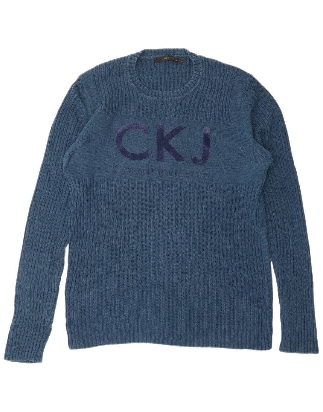 CALVIN KLEIN JEANS Herren Pullover mit grafischem Rundhalsausschnitt, Größe L, Blau