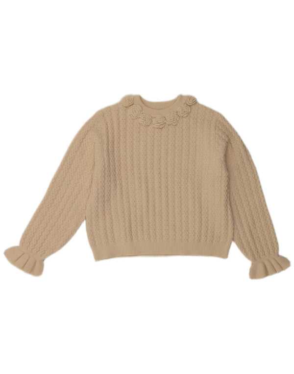 Zara Mädchen-Pullover mit Rundhalsausschnitt, 13–14 Jahre, beige geblümt
