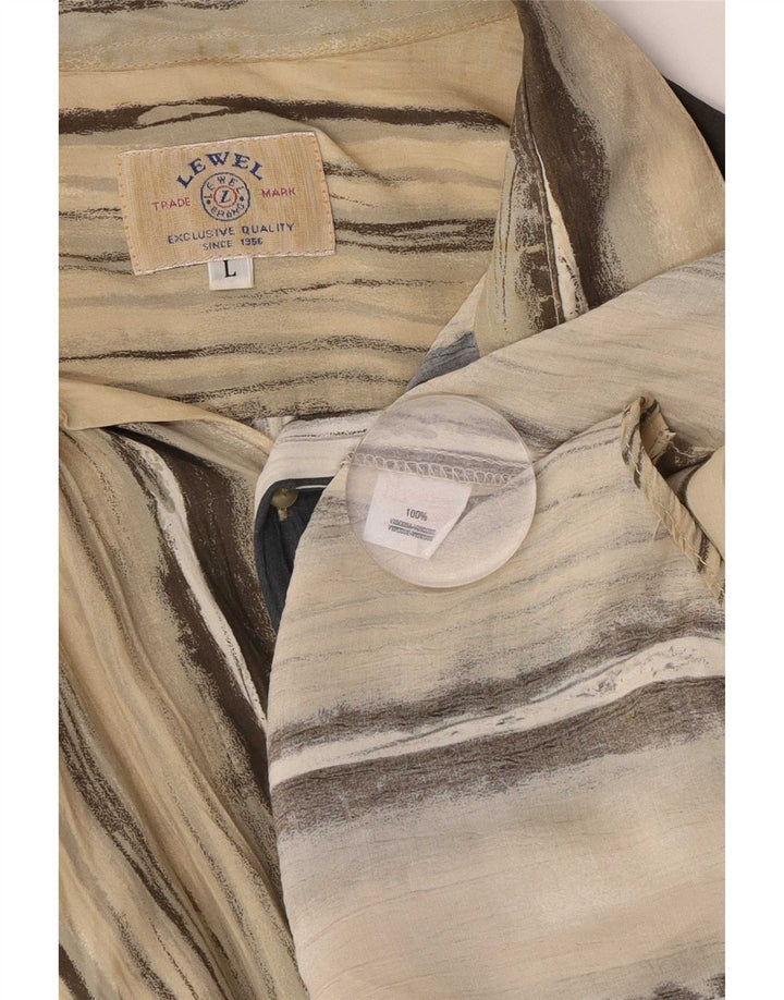 Vintage Herren Kurzarmhemd Große Beige Gestreifte Viskose
