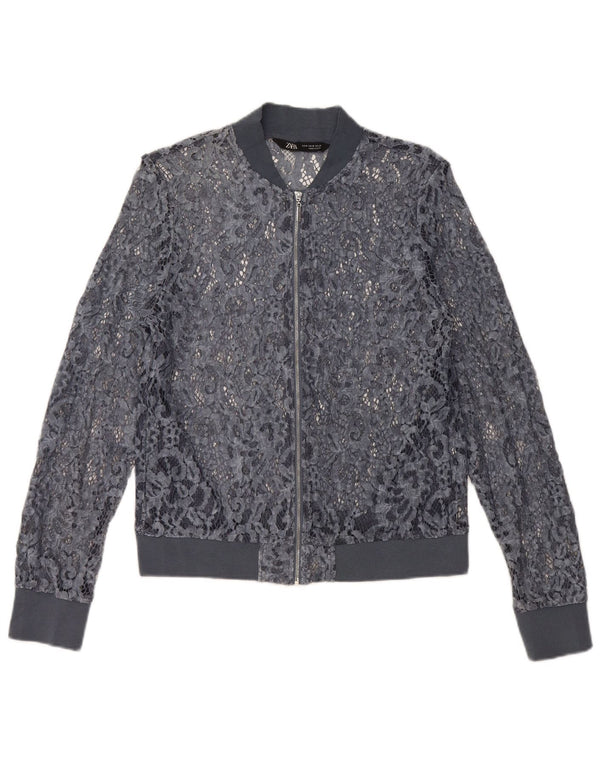 Zara Damen Crop See Through Cardigan Top UK 12 Mittelblau geblümt