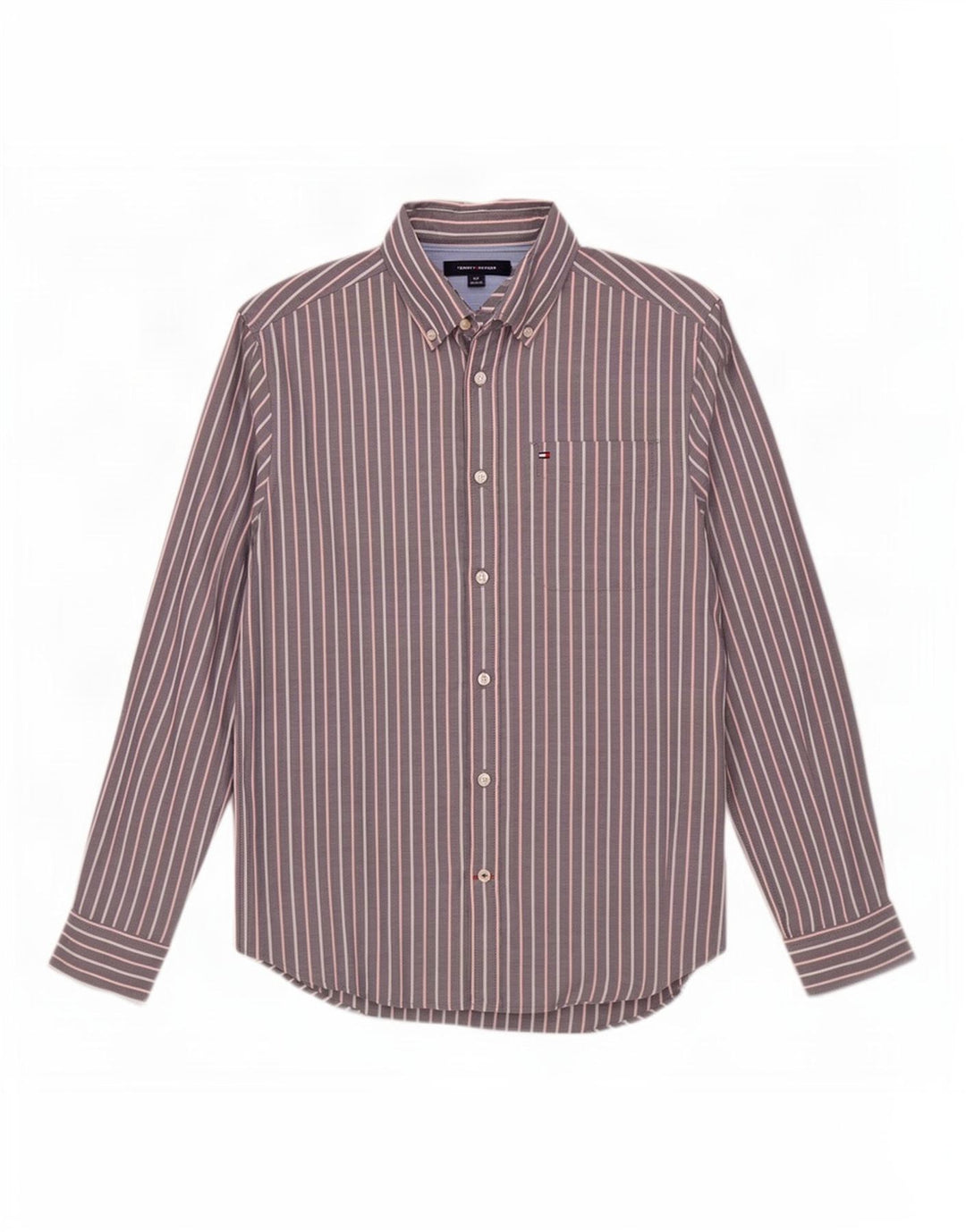 Tommy Hilfiger Herrenhemd, kleine graue Nadelstreifen-Baumwolle