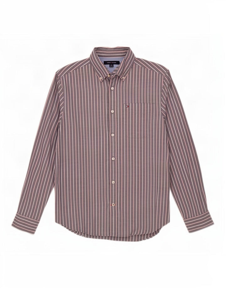 Tommy Hilfiger Herrenhemd, kleine graue Nadelstreifen-Baumwolle