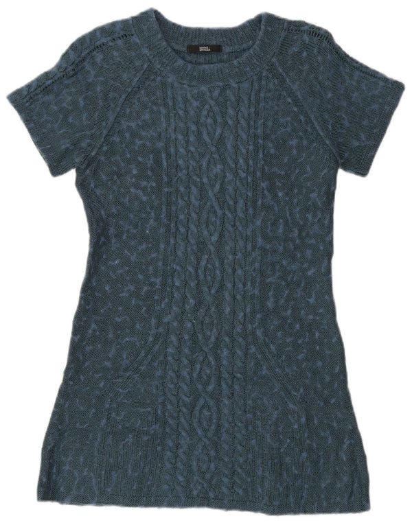 Marks & Spencer Womens Mini Jumper Dress UK 12 Medium Blue Flecked