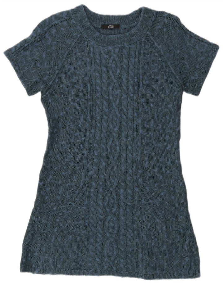 Marks & Spencer Mini-Pulloverkleid für Damen, UK 12, mittelblau meliert