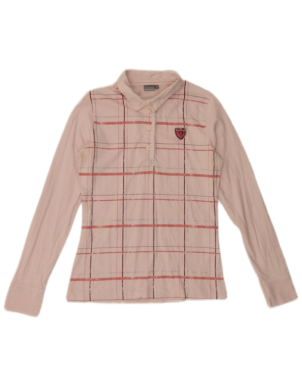 Diadora Langarm-Poloshirt für Damen, UK 12, mittelrosa, kariert, Baumwolle