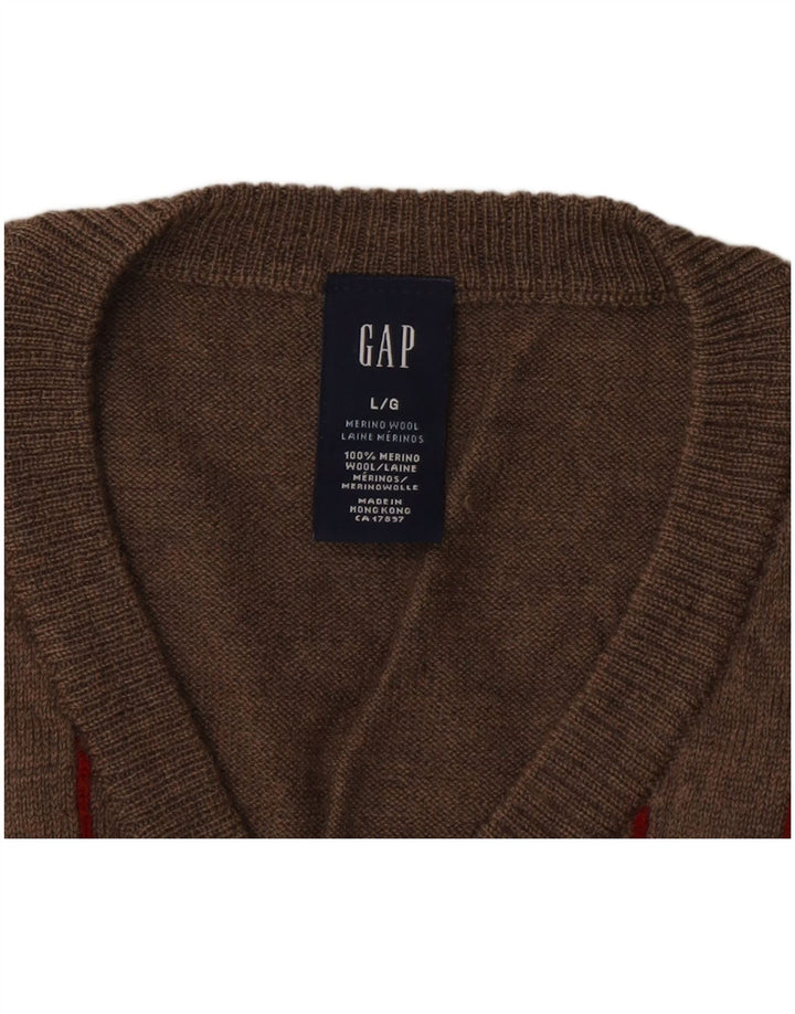 Gap Herren-Pullover mit V-Ausschnitt, groß, grau gestreift, Merinowolle