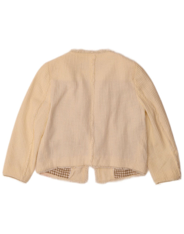 Zara Womens 3/4 Sleeve Open Bolero Jacket UK 10 Small Off White Cotton