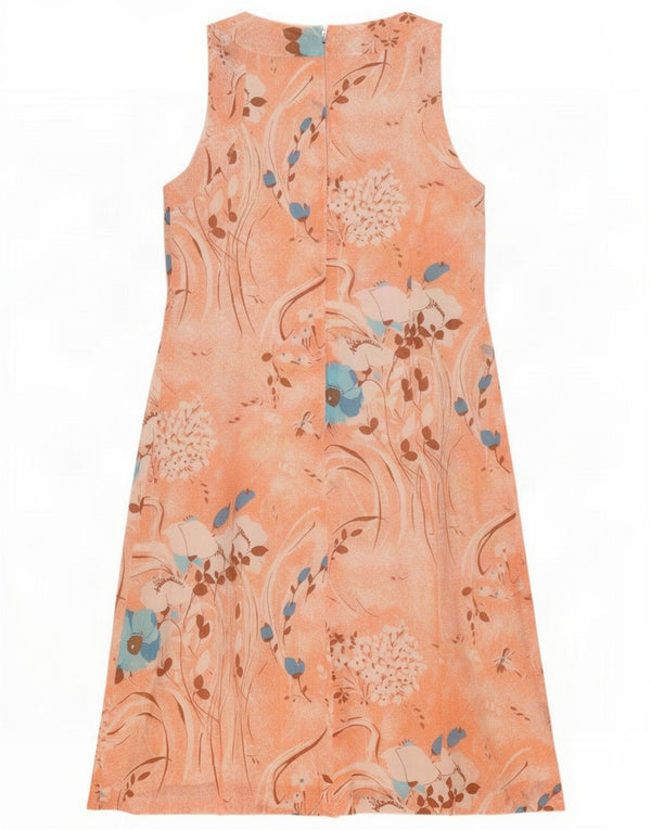 Vintage Damen Ärmelloses Etuikleid IT 44 Medium Orange Floral Acetate