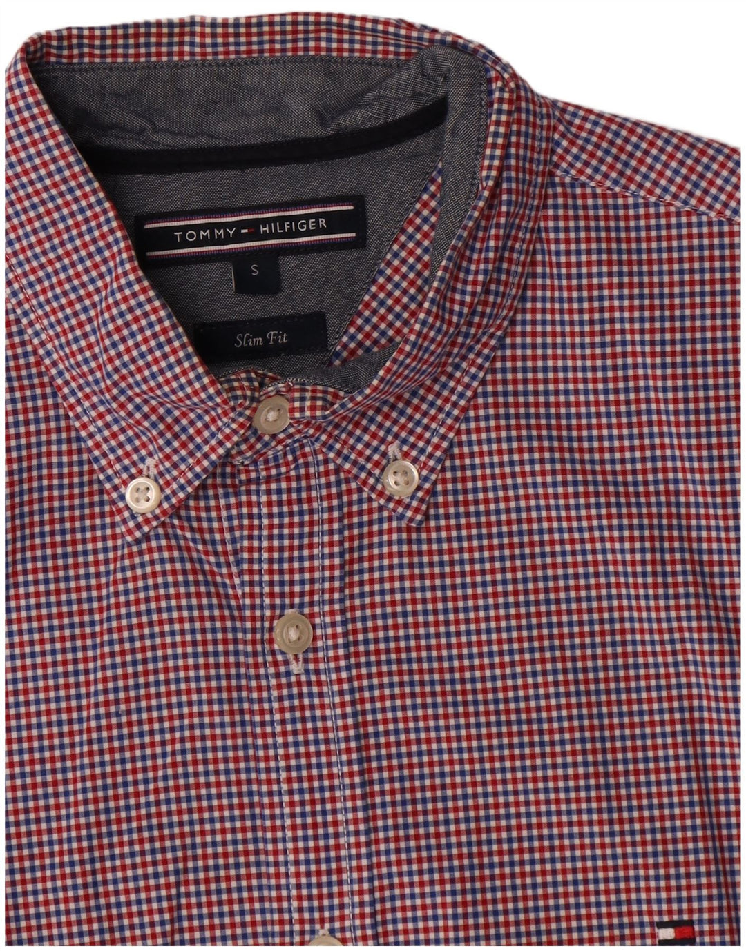 Tommy Hilfiger Herren-Slim-Fit-Hemd, kleine rote Gingham-Baumwolle