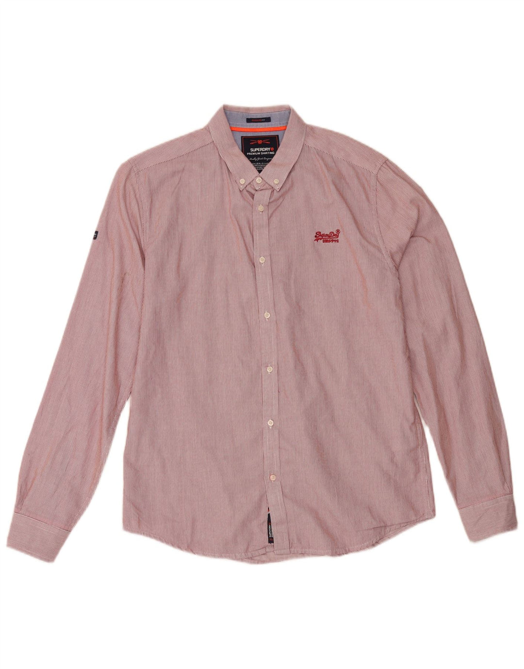 Superdry Herren-Hemd mit normaler Passform, großes rotes Nadelstreifen-Baumwollhemd