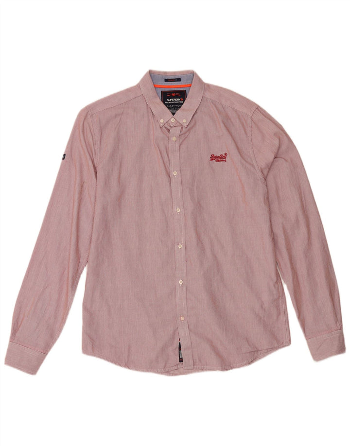 Superdry Herren-Hemd mit normaler Passform, großes rotes Nadelstreifen-Baumwollhemd