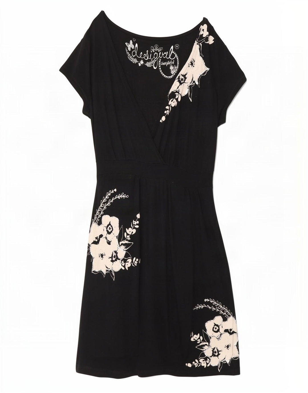 Desigual Damen Basic-Kleid UK 16 Große schwarze Viskose mit Blumenmuster