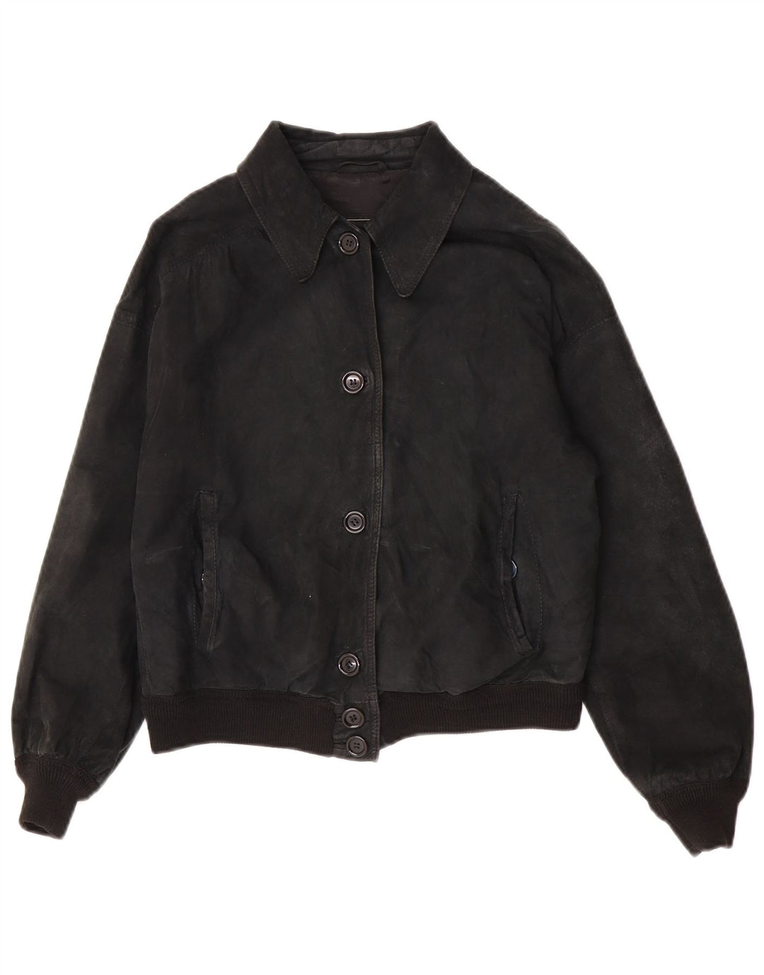 Vintage Damen Crop Wildlederjacke UK 14 Medium Schwarz