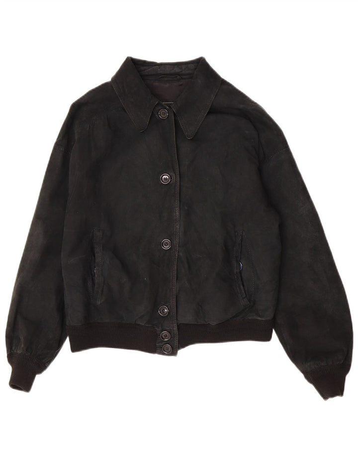 Vintage Damen Crop Wildlederjacke UK 14 Medium Schwarz