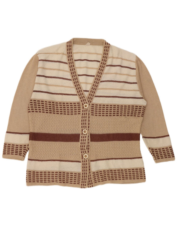 Vintage Damen 3/4 Ärmel Cardigan Pullover UK 18 XL Beige gestreift Viskose