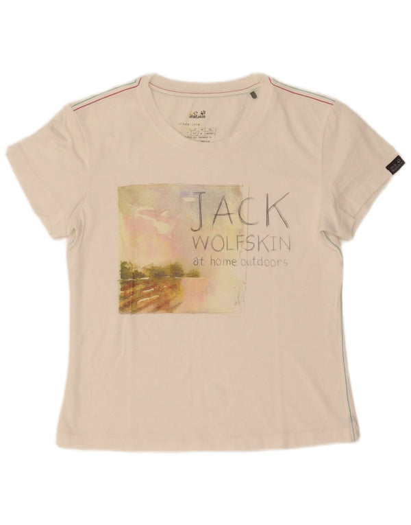 Jack Wolfskin Damen Grafik T-Shirt Top UK 6 XS Weiß