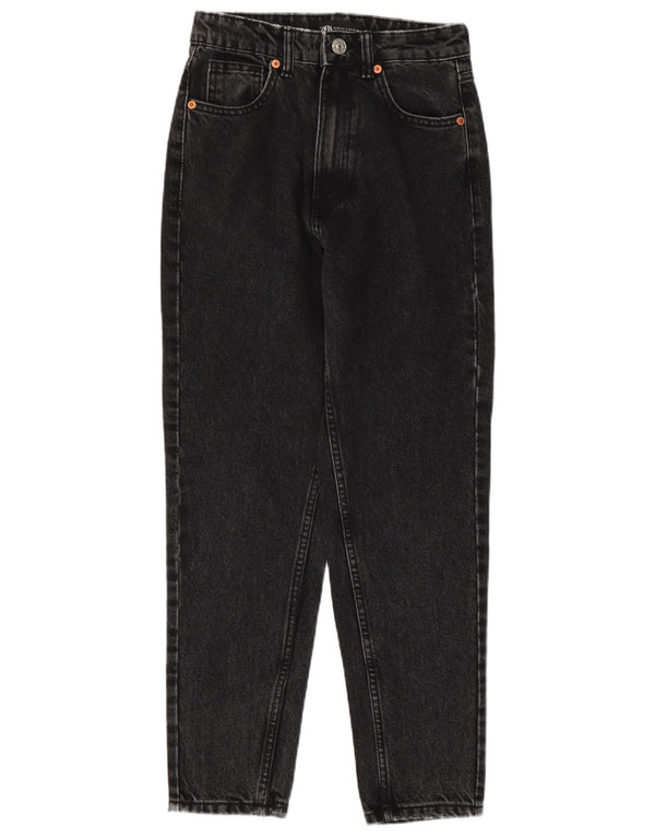 Zara Damen High Waist Tapered Jeans EU 34 2XS W24 L27 Schwarze Baumwolle