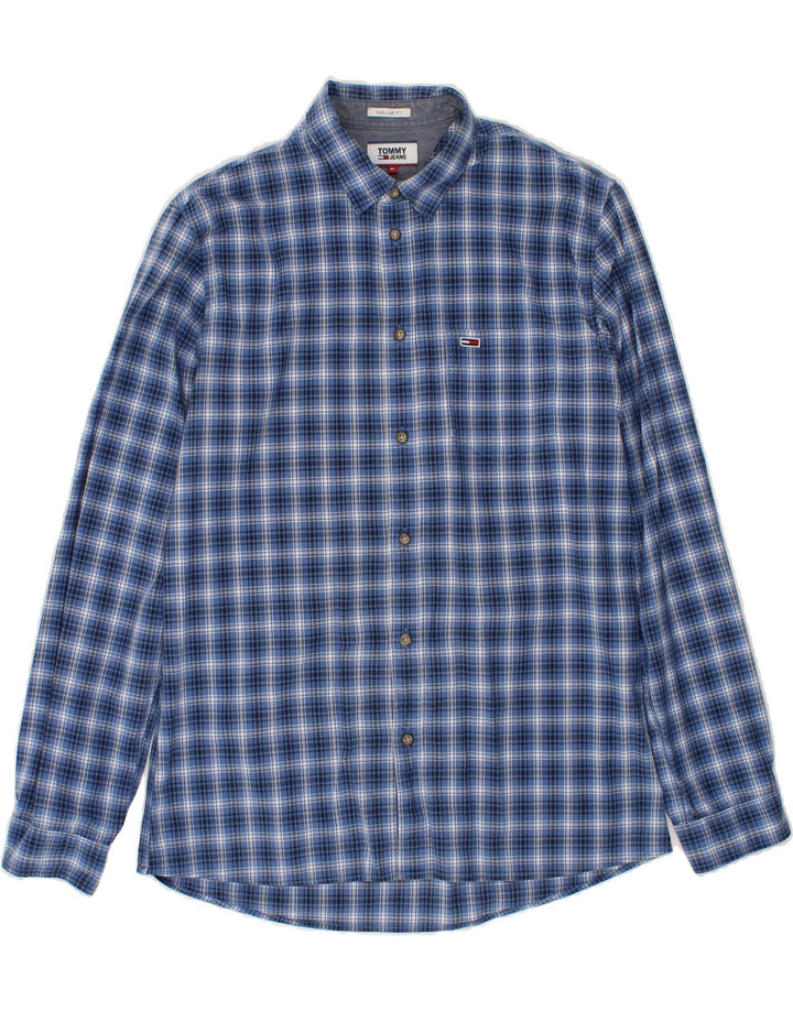 TOMMY HILFIGER Mens Regular Fit Shirt Medium Blue Check Cotton Vintage Tommy Hilfiger and Second-Hand Tommy Hilfiger from Messina Hembry 