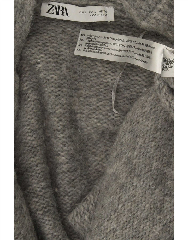 Zara Damen-Strickjacke mit übergroßer Vorderseite und Krawatte, UK 16, großes graues Nylon