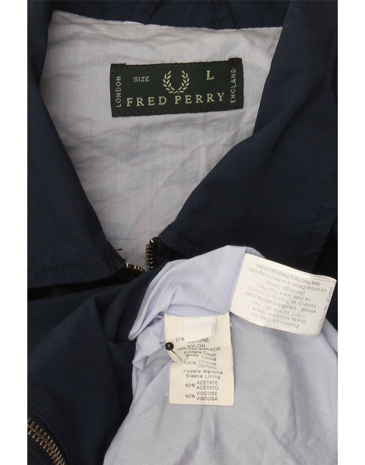 FRED PERRY Herren Bomberjacke UK 40 Große marineblaue Baumwolle