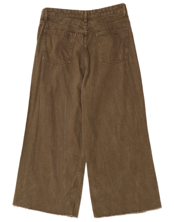 Zara Damen Crop Wide Leg Jeans EU 42 Large W32 L25 Khaki