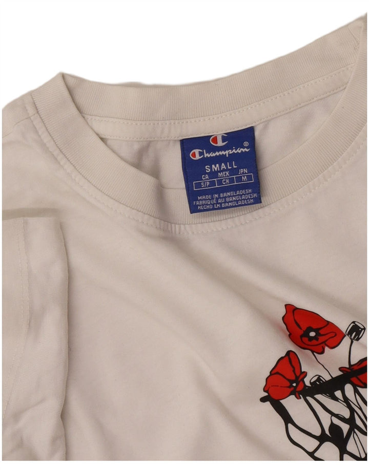 Champion Damen Grafik-T-Shirt-Oberteil UK 10 Small Weiß