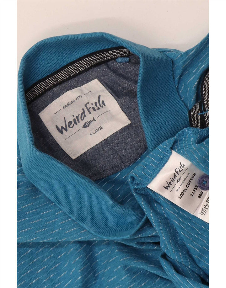 Weird Fish Herren-Poloshirt XL, blau gefleckte Baumwolle