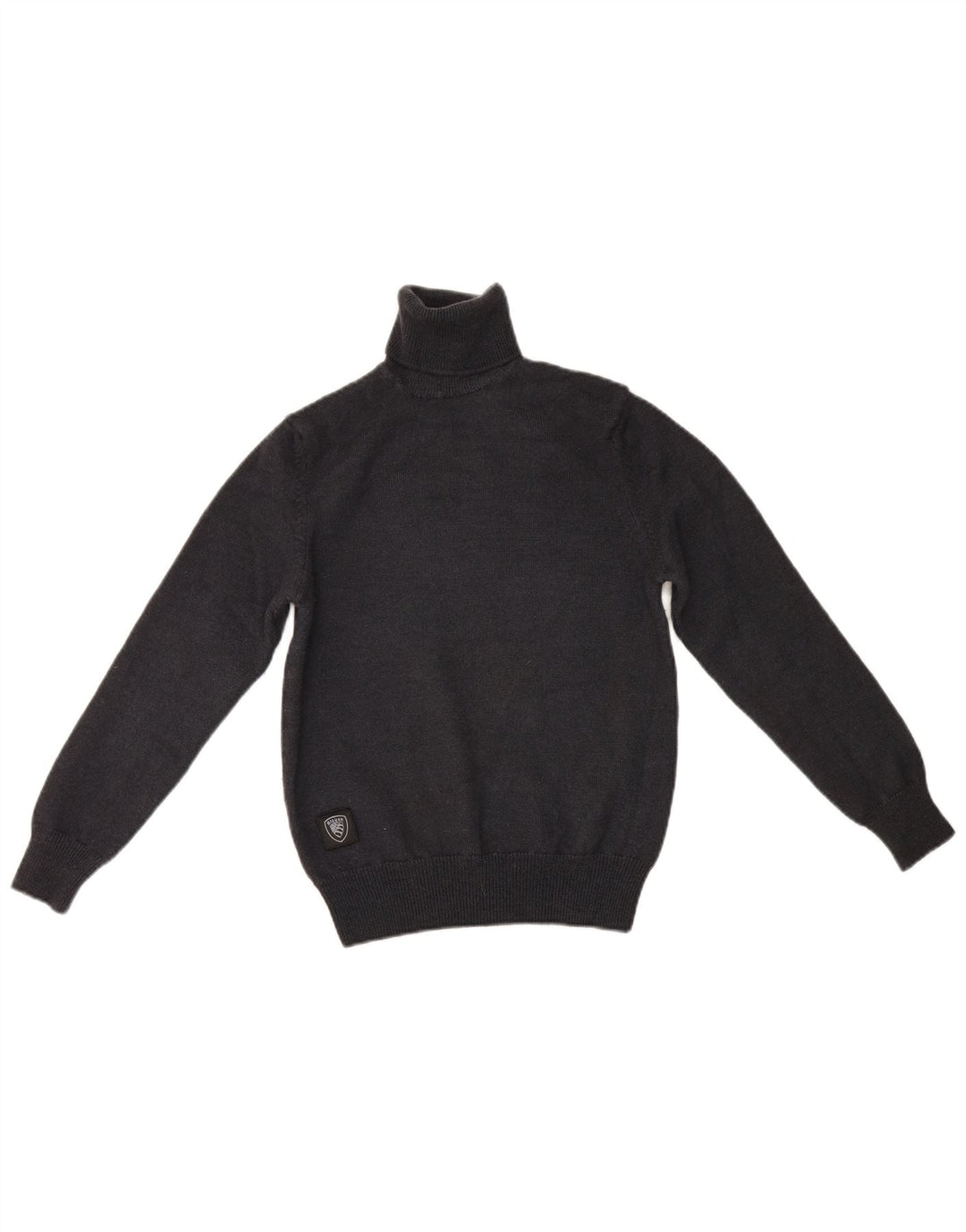 Blauer Damen-Pullover mit Rollkragen, Gr. 8, Größe S, graue Wolle